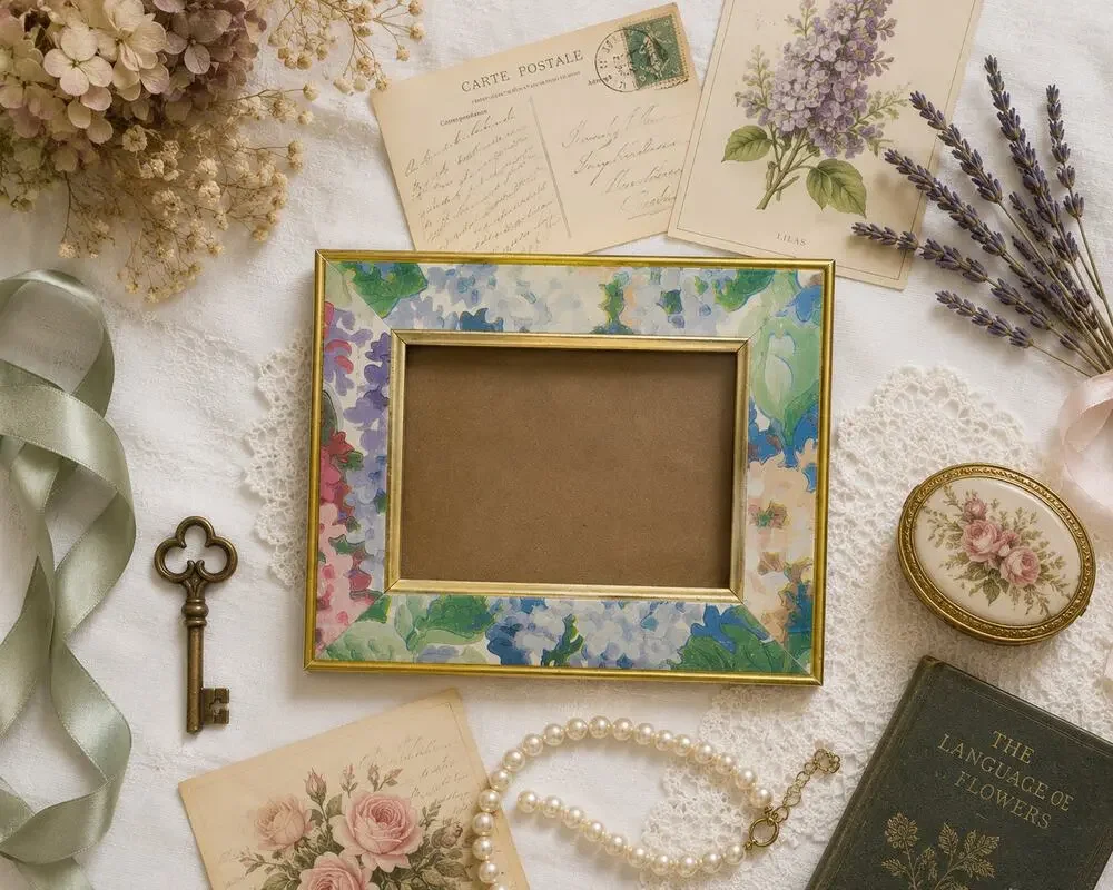 Vintage Floral Gold Picture Frame Cottage Decor